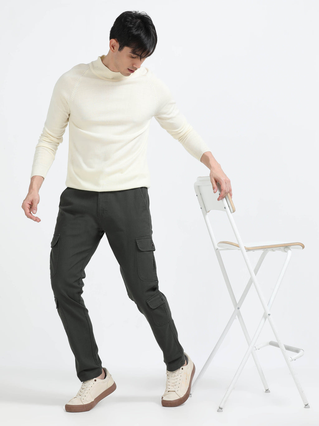Men Lazy Linen Utility Cargo-Olive