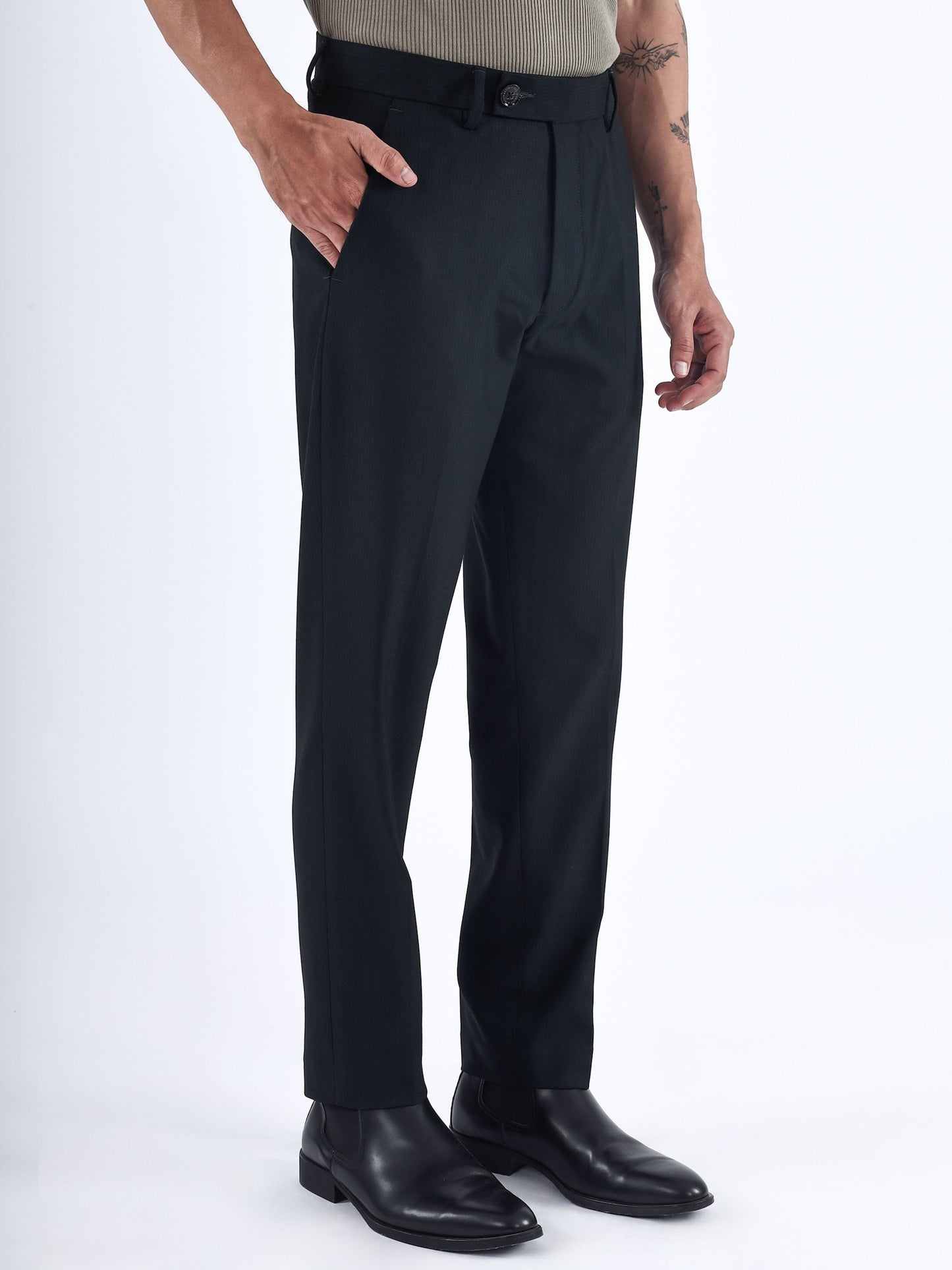 Stretch Easy Striped Formal Pants In Green