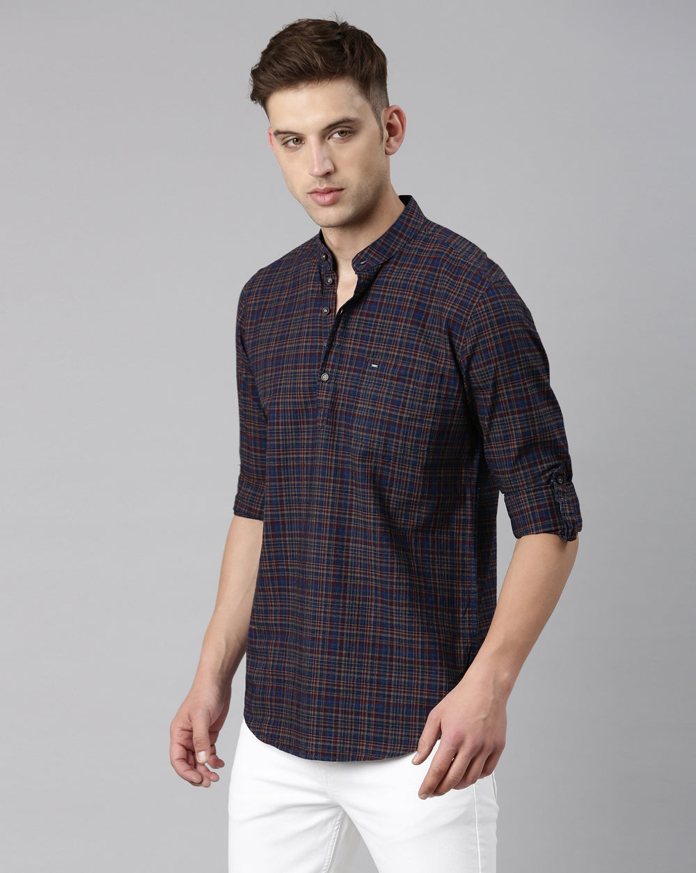 Checkered Indigo Maroon Kurta