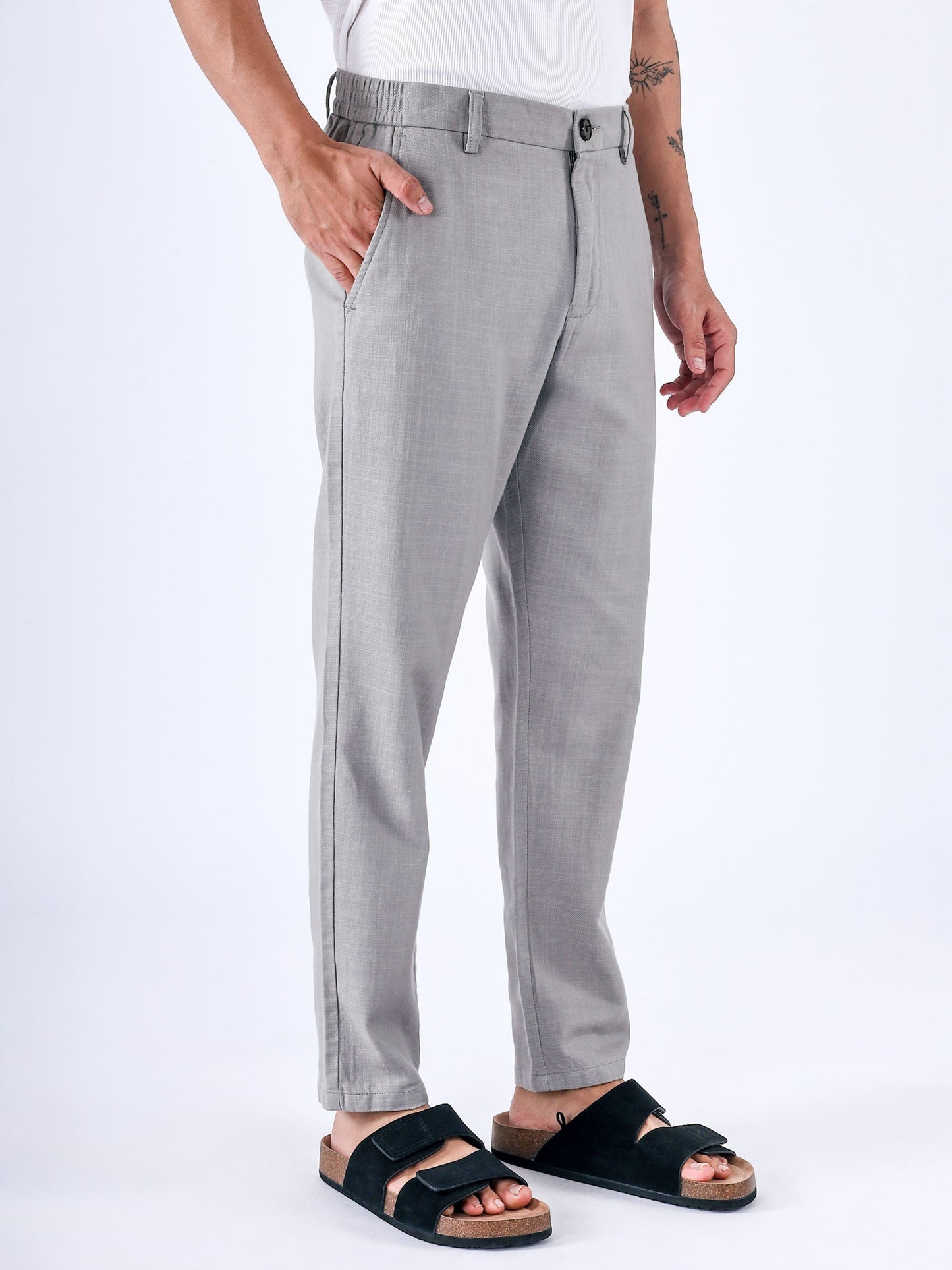 Premium Knitted Tailored Trousers In Grey