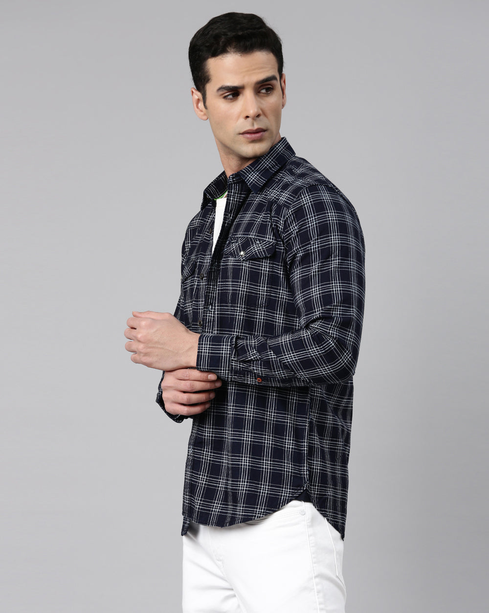 Swing Navy Blue Checkered Shirt