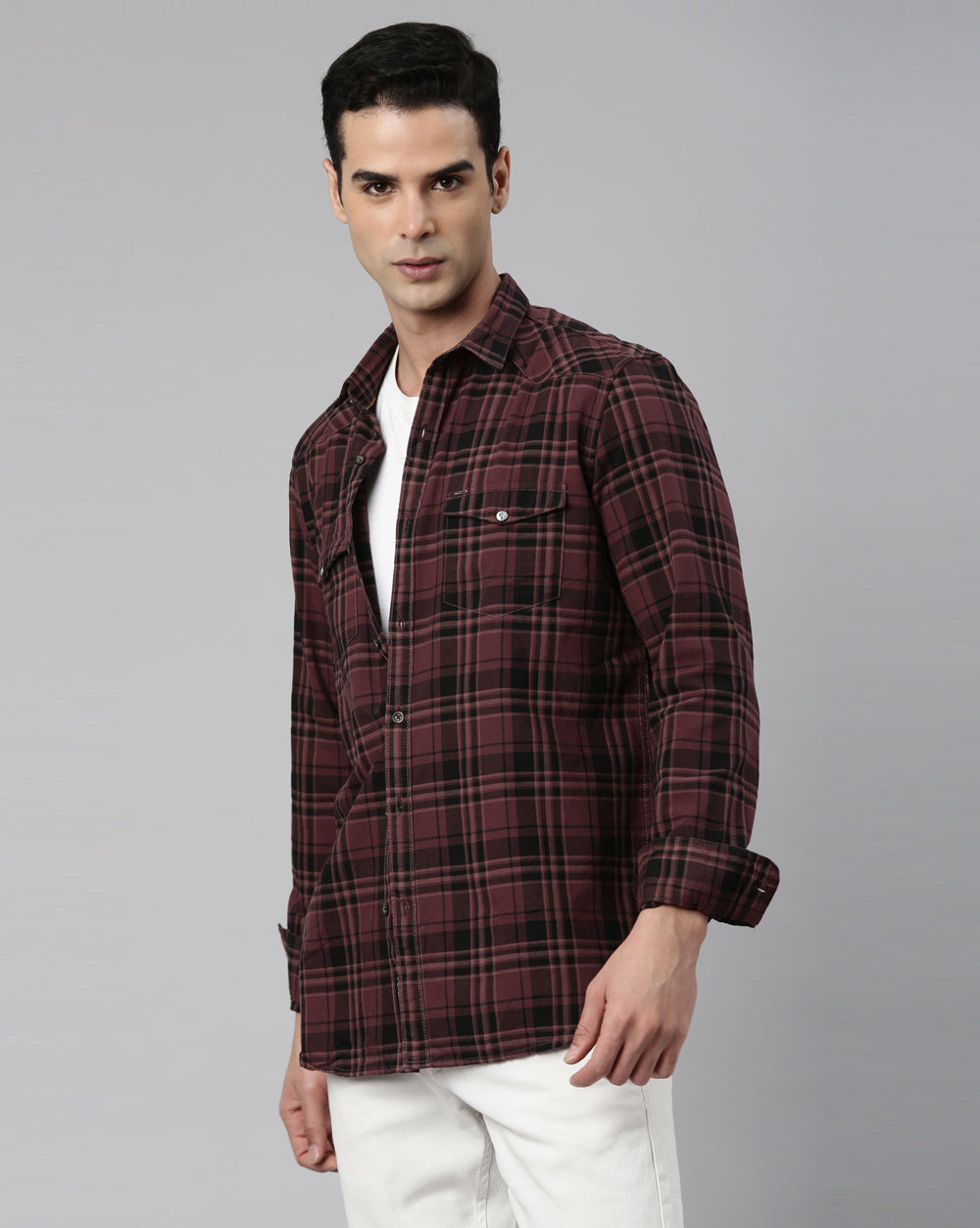 Swing Grey Windowpane Checkered Shirt