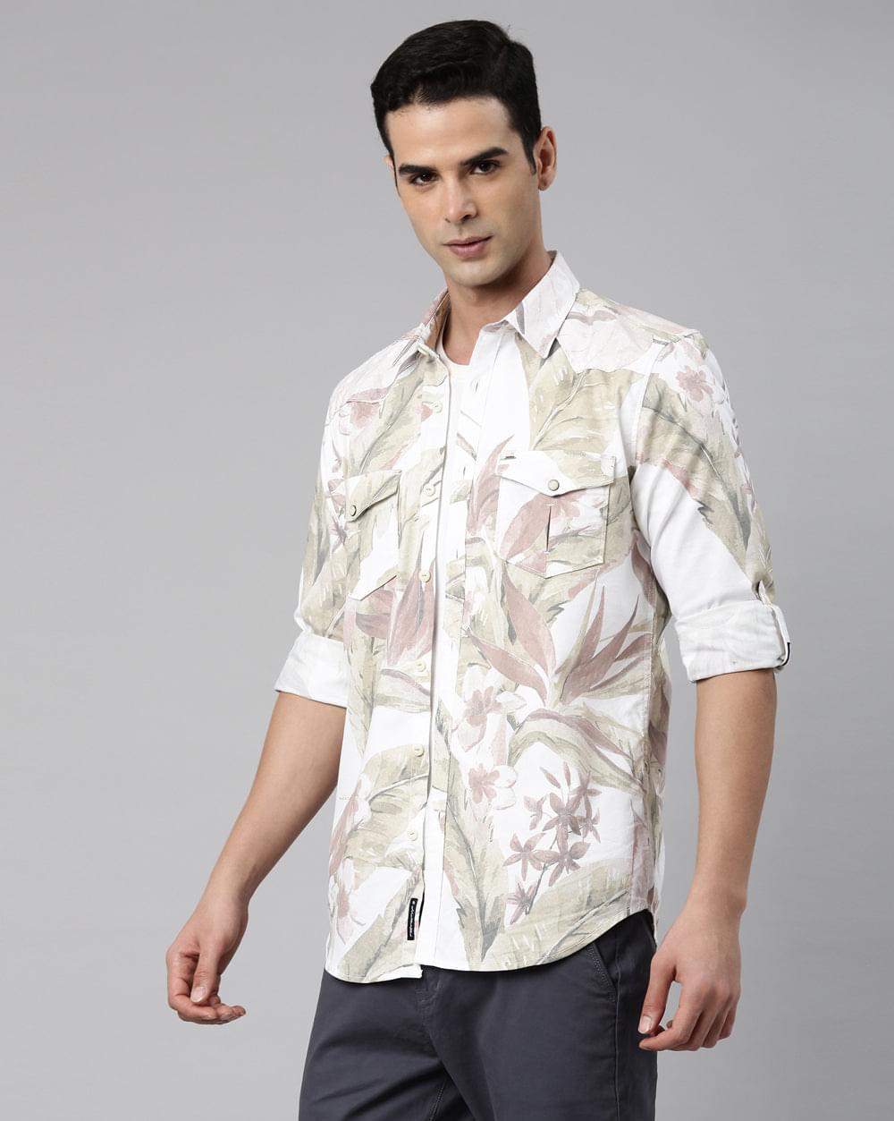 Beige & Green Printed Shirt