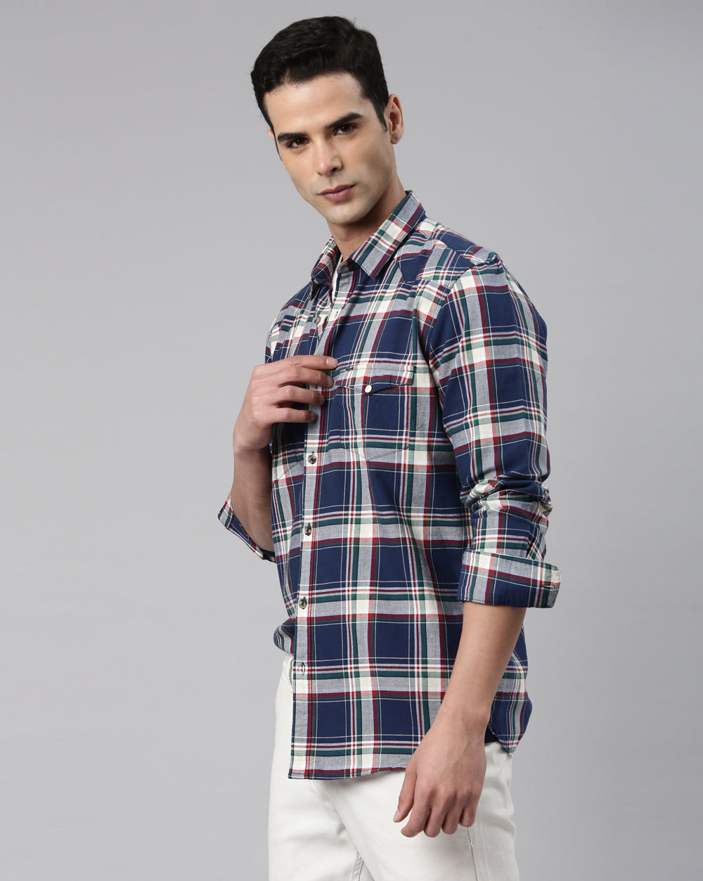 Swing Navy Blue Windowpane Shirt