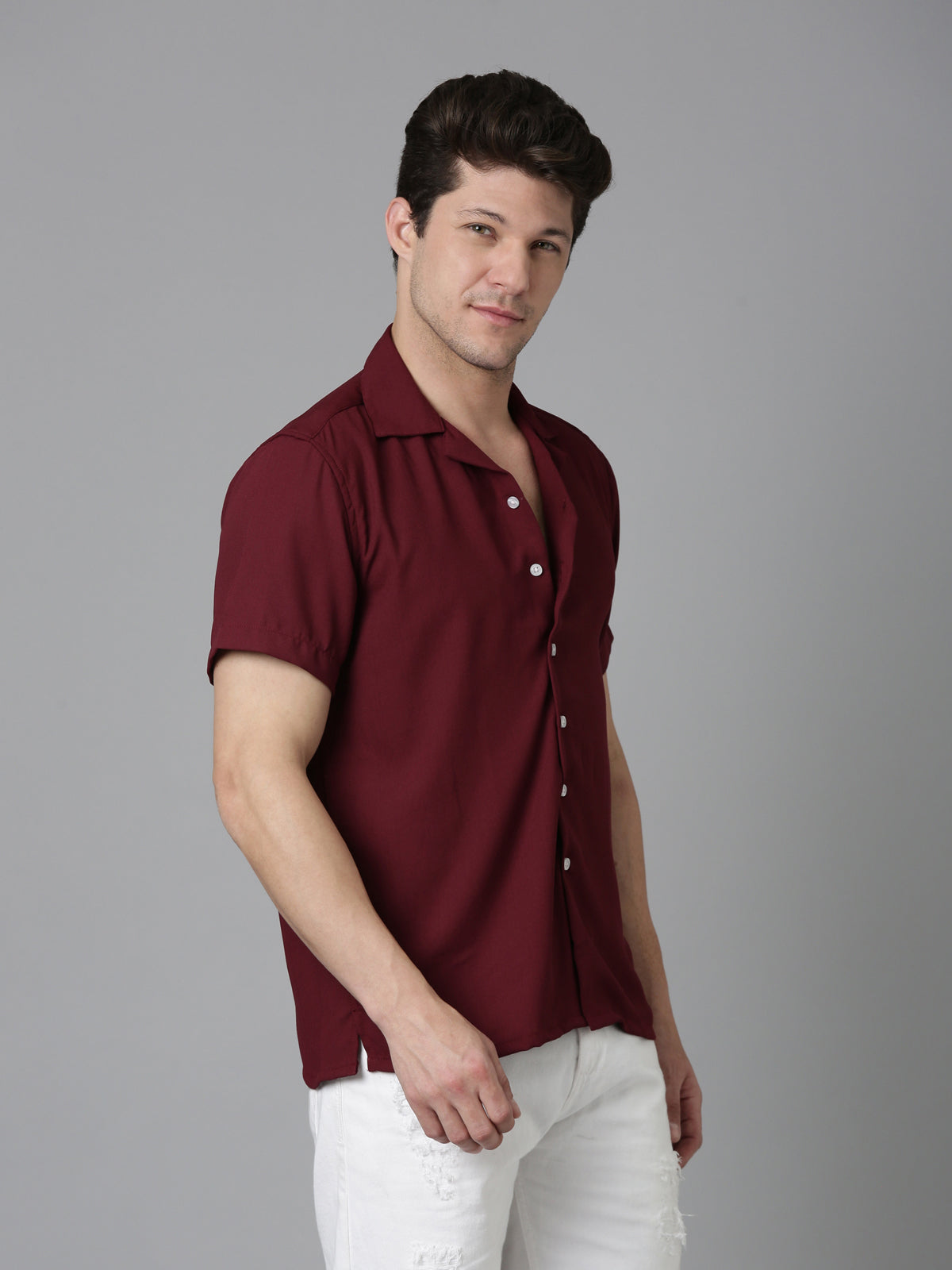 Men Hippie Oversized Shirt - Wine Red