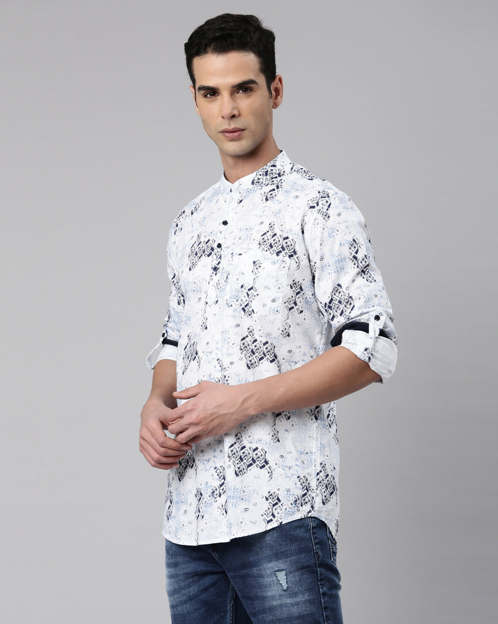 Abstract Print Kurta White