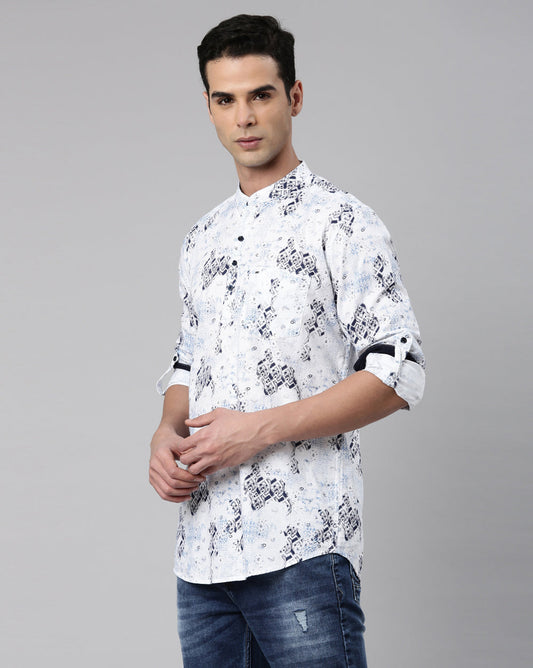 Abstract Print Kurta White