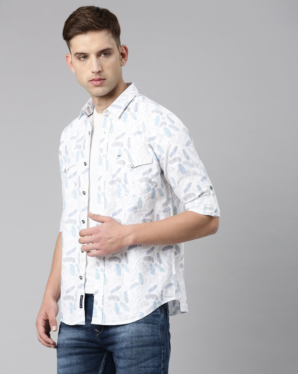 White And Blue Printed Shirt