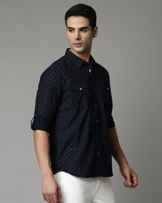 Men's Indigo Printed Denim Shirt
