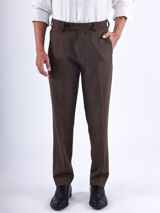 Stretch Easy Striped Formal Pants In Brown