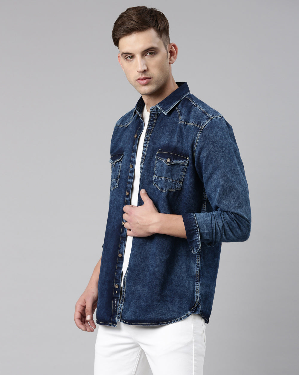 Mid-Blue Washed Denim Shirt