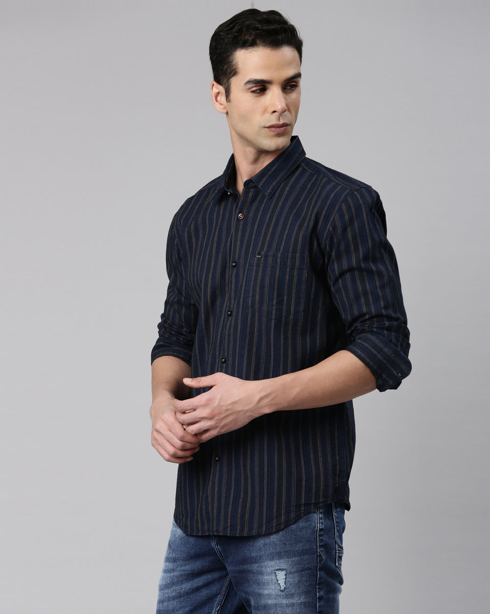 Men's Indigo Beige Striped Shirt