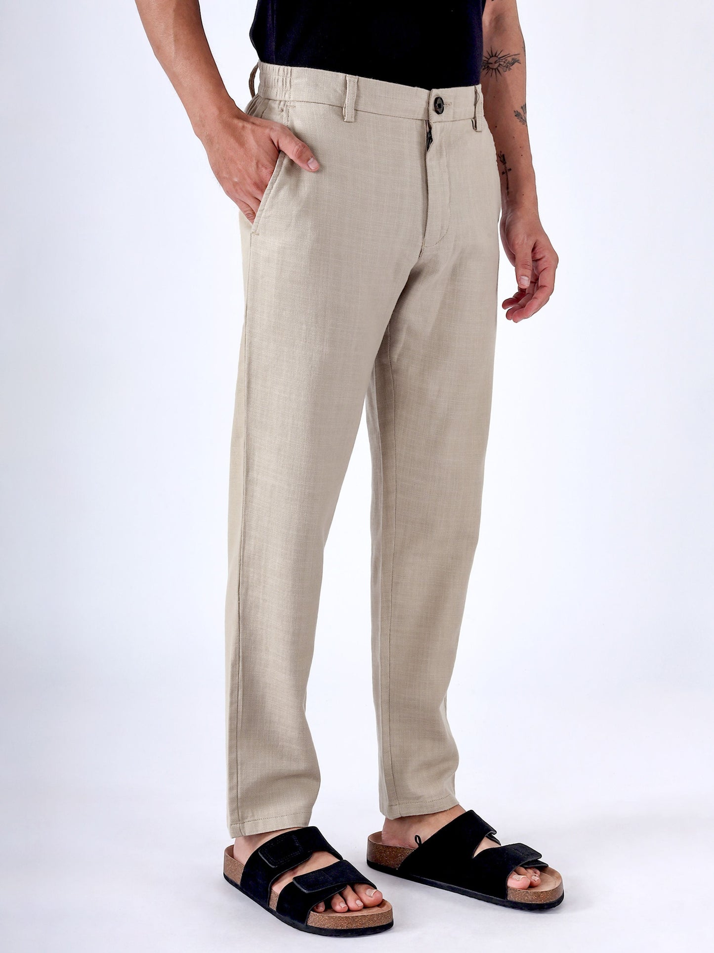 Premium Knitted Tailored Trousers In Beige