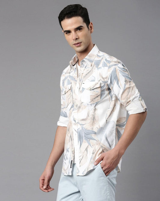 Blue & Beige Printed Shirt