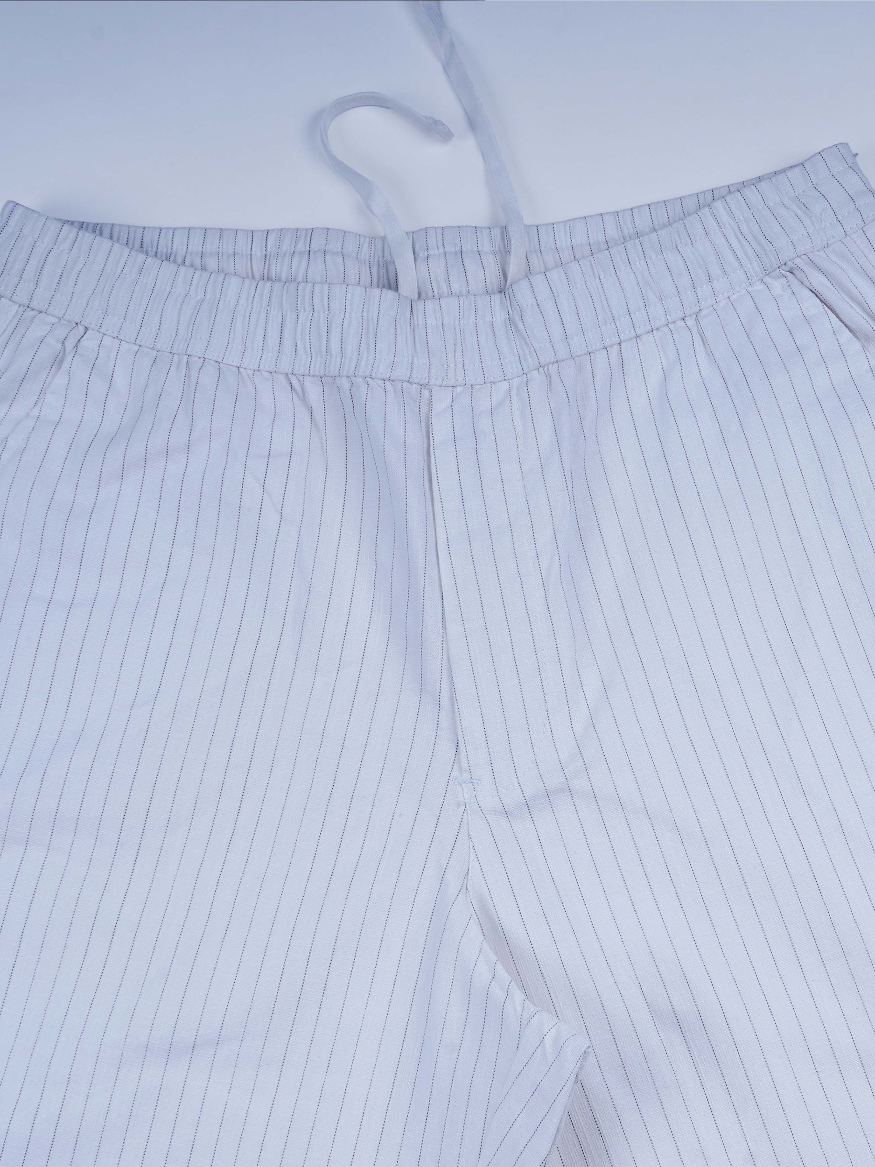Relaxed Striped White Cotton Pants