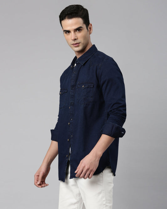 Indigo Solid Denim Shirt