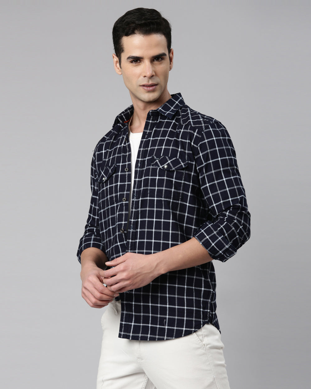 Swing Dark Blue Checkered Shirt