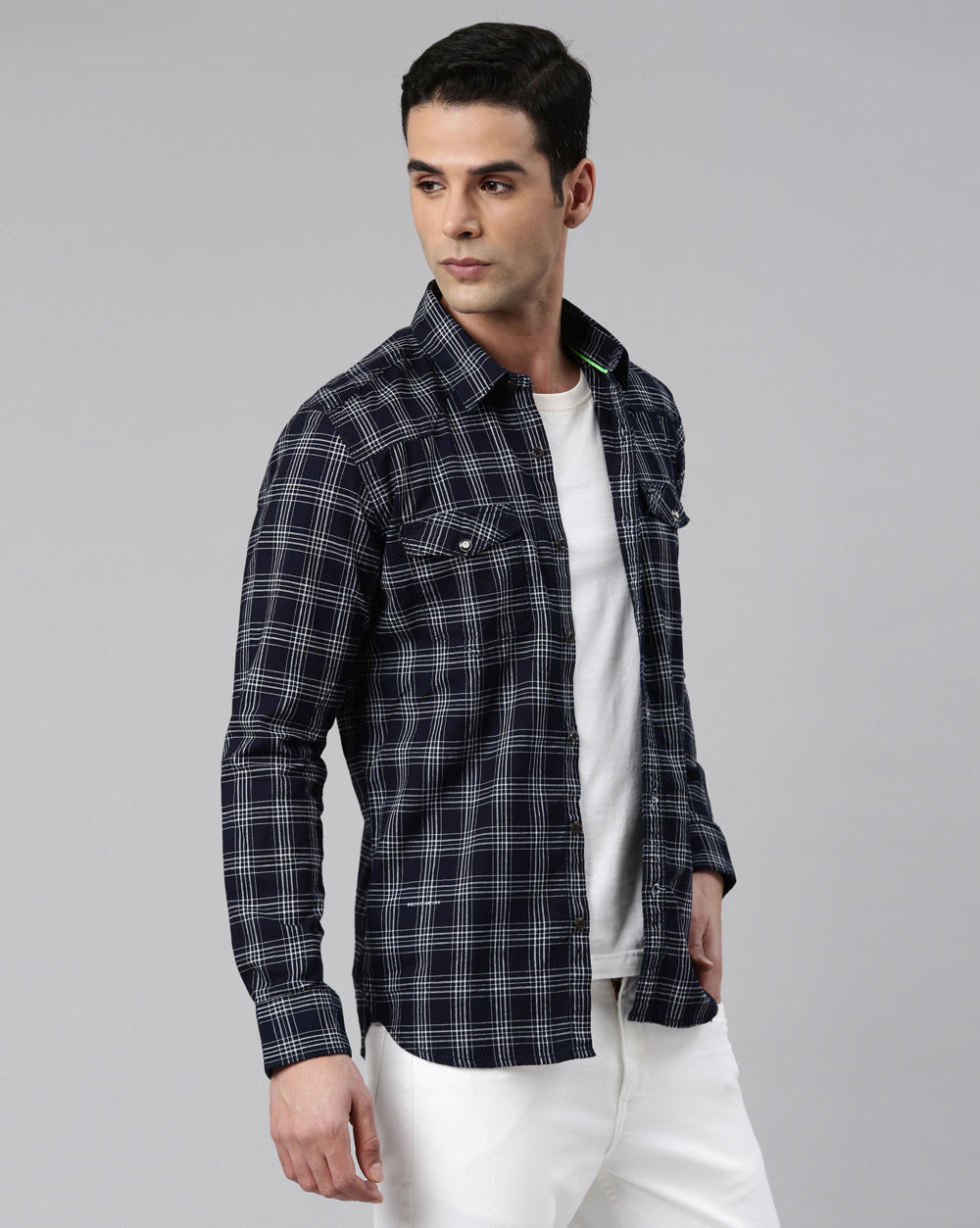 Swing Navy Blue Checkered Shirt