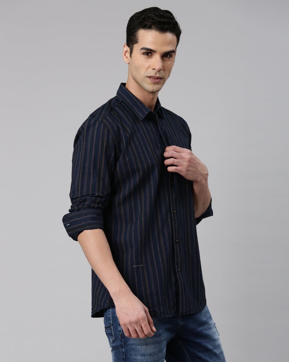 Men's Indigo Beige Striped Shirt