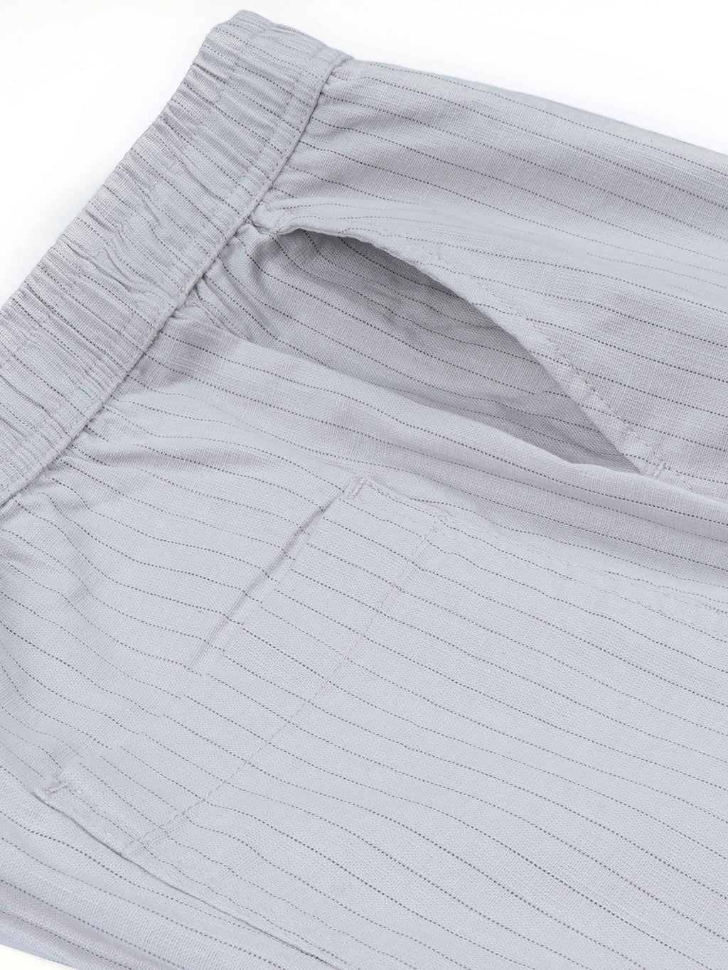 Relaxed Striped Light Grey Cotton Pants