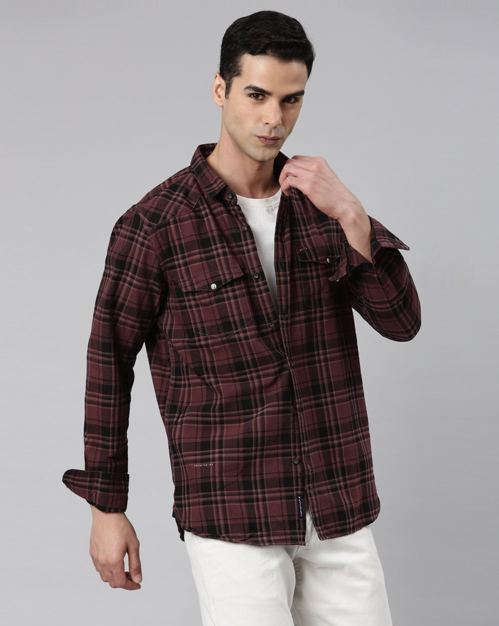 Swing Grey Windowpane Checkered Shirt