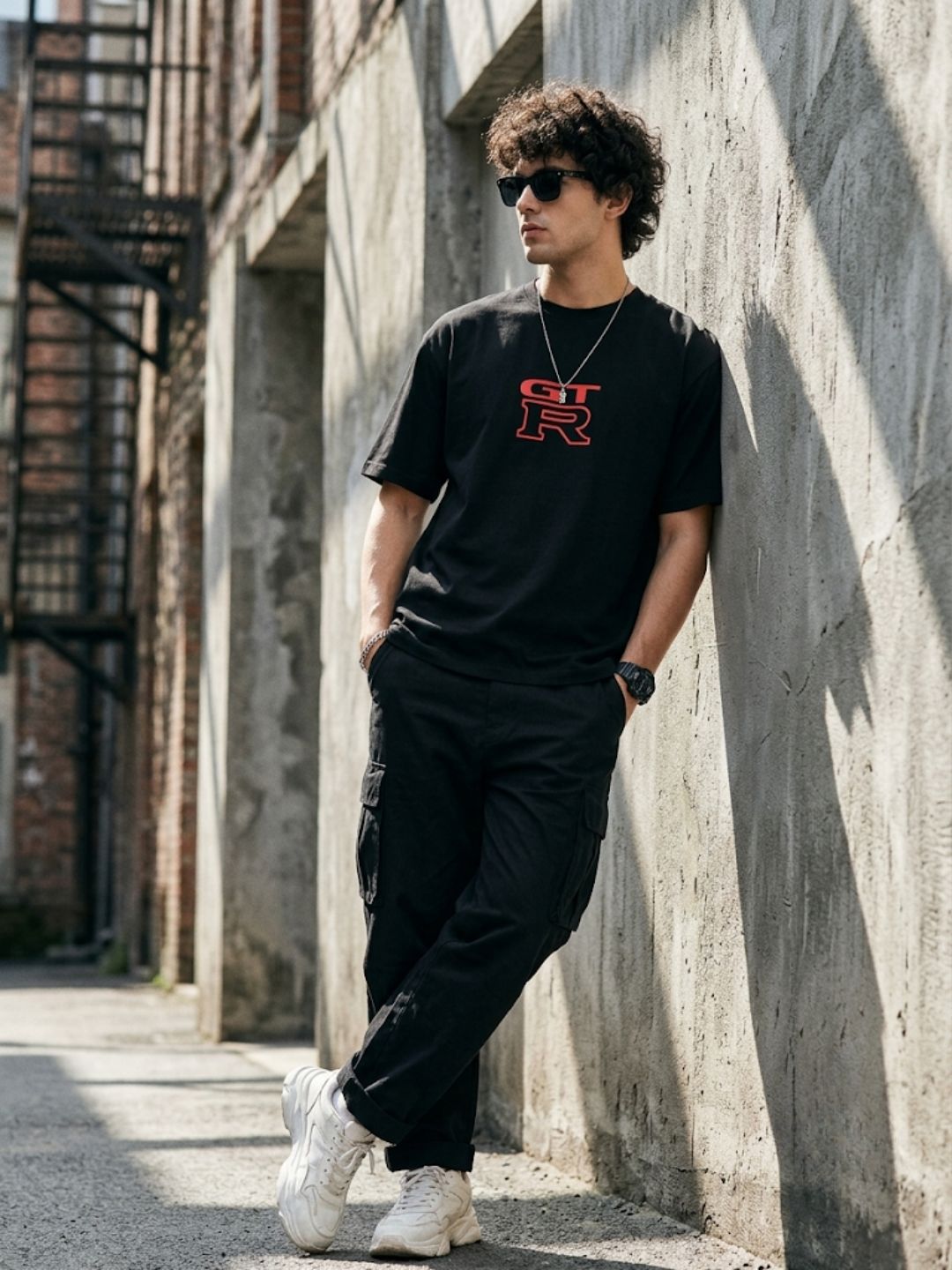 Black Oversized Bio Wash Terry
