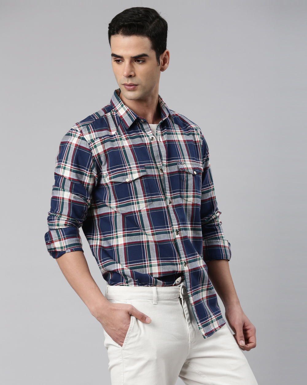 Swing Navy Blue Windowpane Shirt