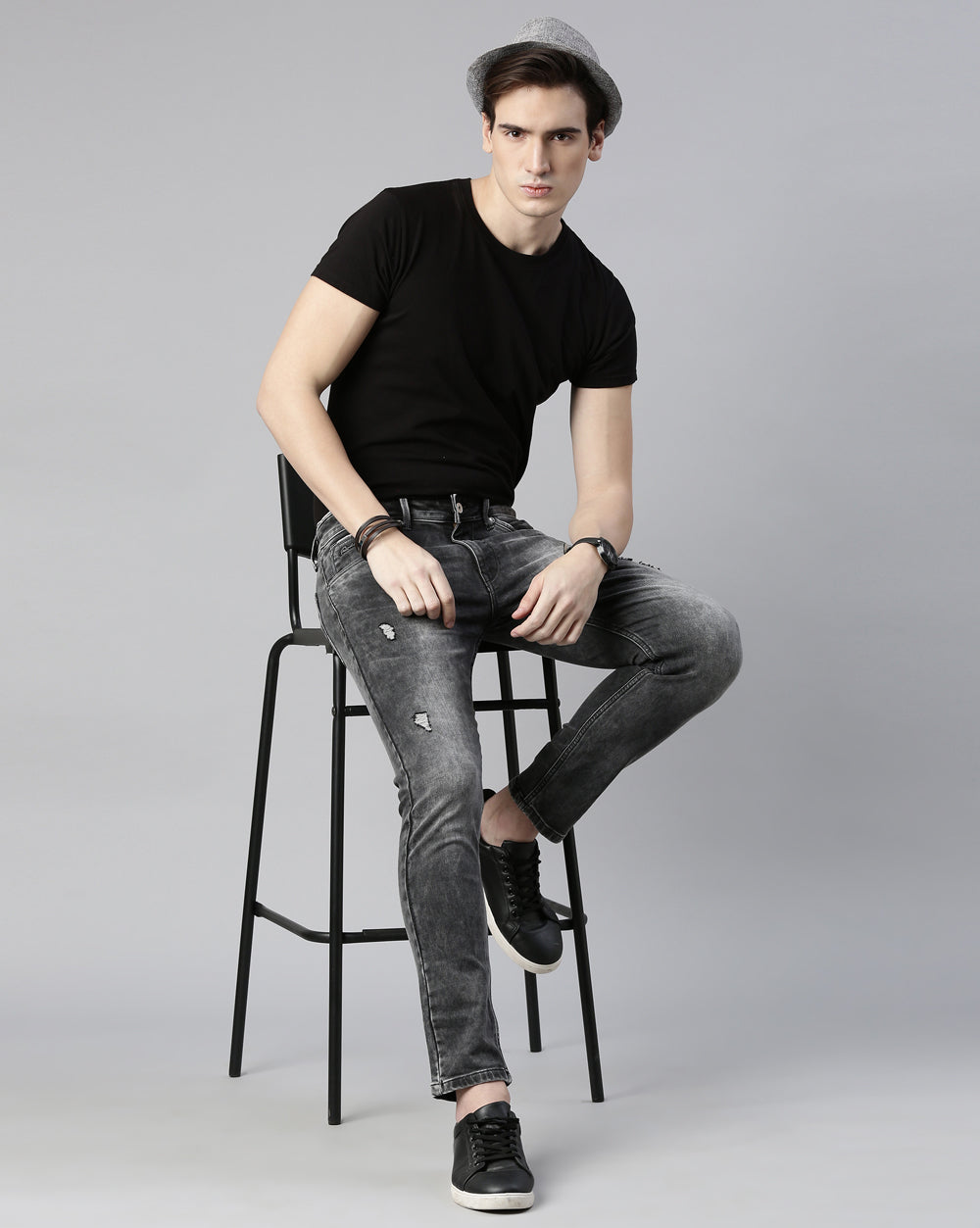 Distressed Dark Grey Denim
