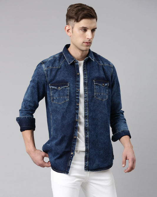 Mid-Blue Washed Denim Shirt