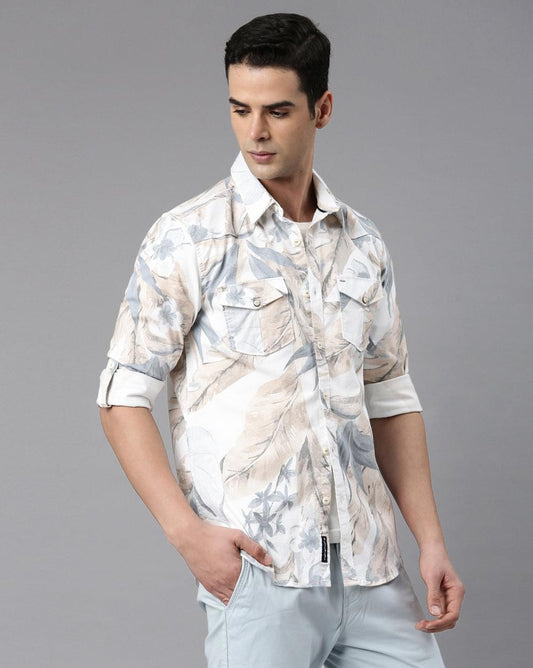 Blue & Beige Printed Shirt