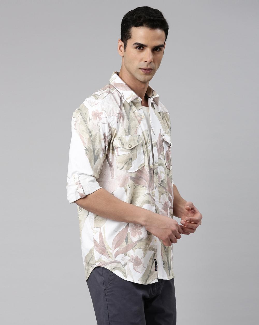 Beige & Green Printed Shirt
