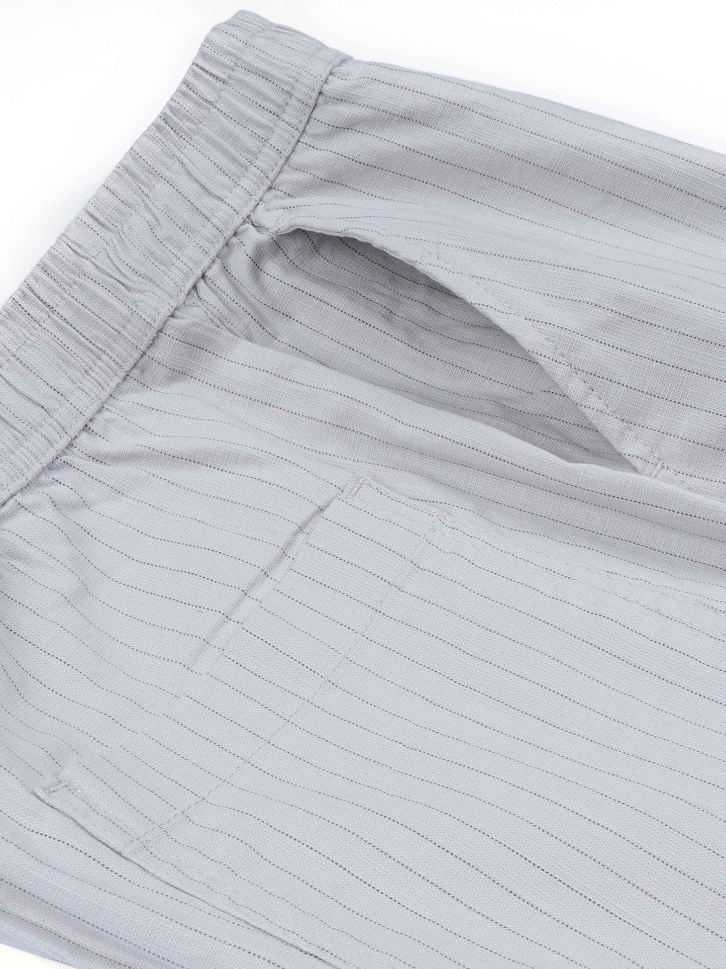 Relaxed Striped Light Grey Cotton Pants