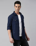 Indigo Double Pocket Striped Shirt