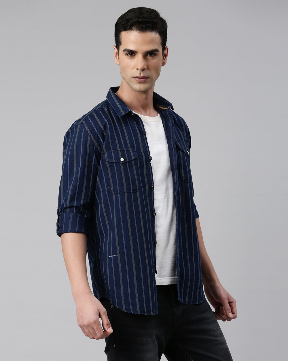 Indigo Double Pocket Striped Shirt
