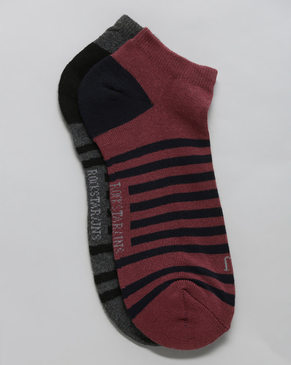 Striped Ankle Socks - Grey/Maroon