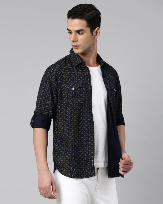 Indigo Slim Fit Printed Shirt