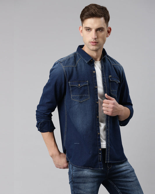 Mid Blue Washed Denim Shirt