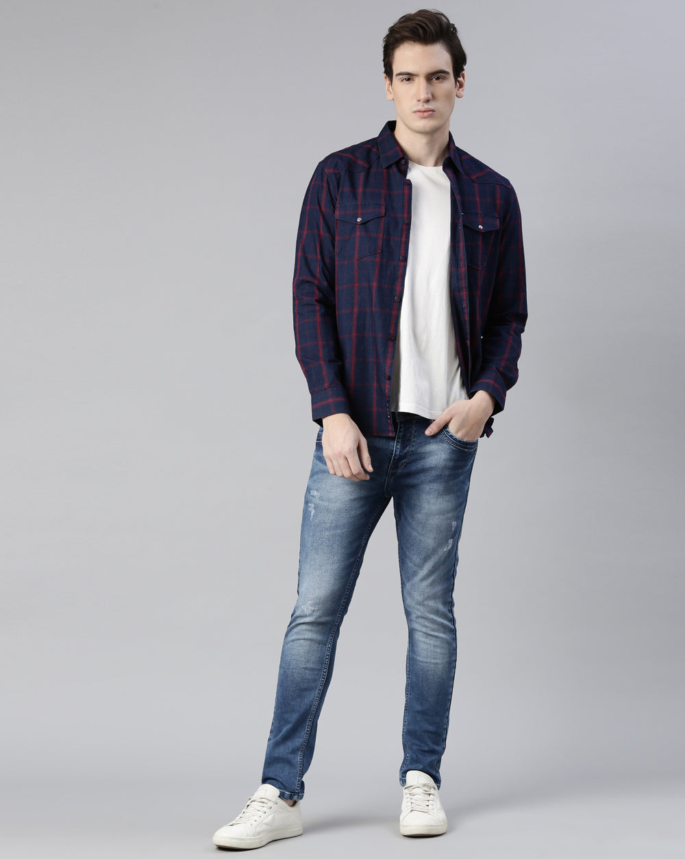 Swing Denim Blue Checkered Shirt