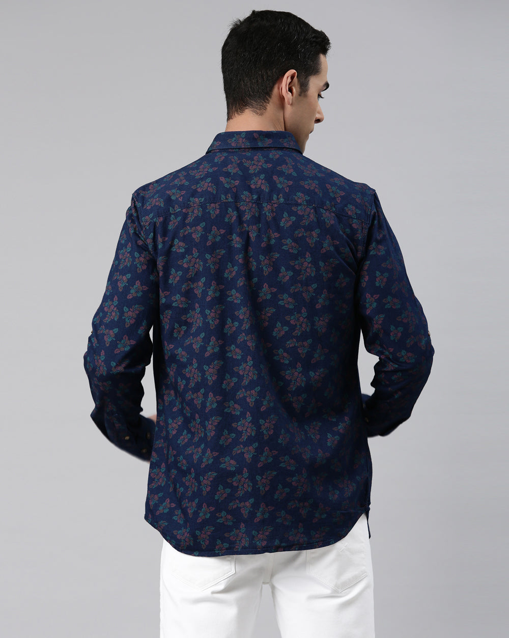 Men's Slim Fit Indigo Printed Shirt