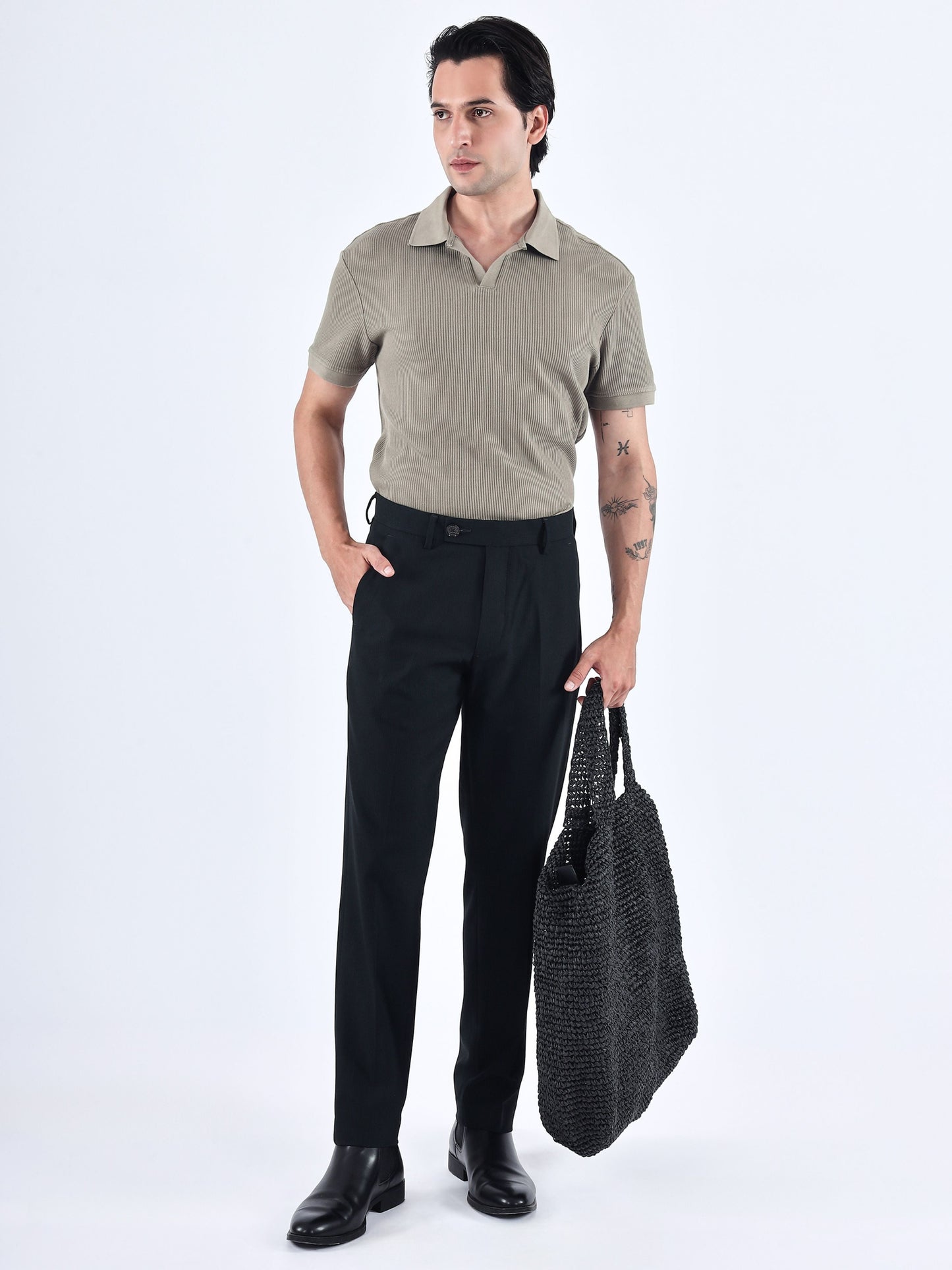 Stretch Easy Striped Formal Pants In Green
