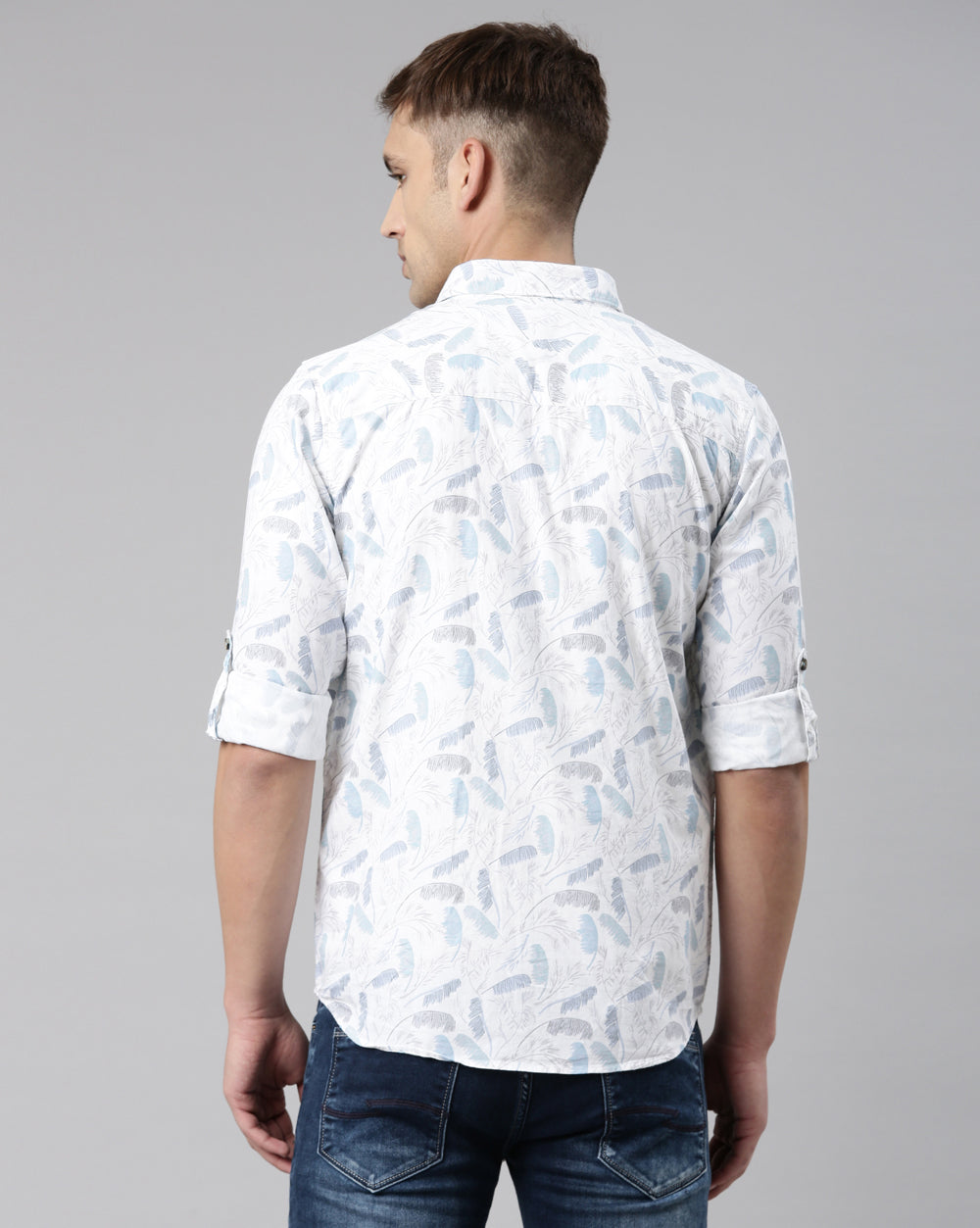 White And Blue Printed Shirt