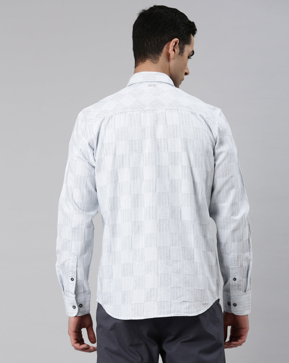 Light Grey Checkered Denim Shirt