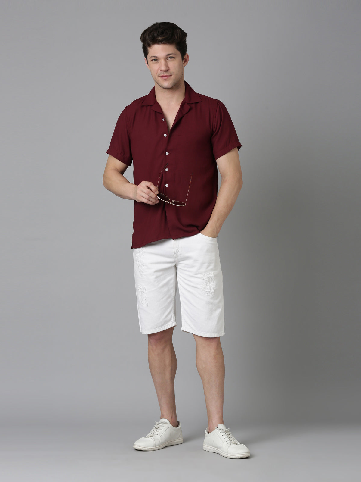Men Hippie Oversized Shirt - Wine Red