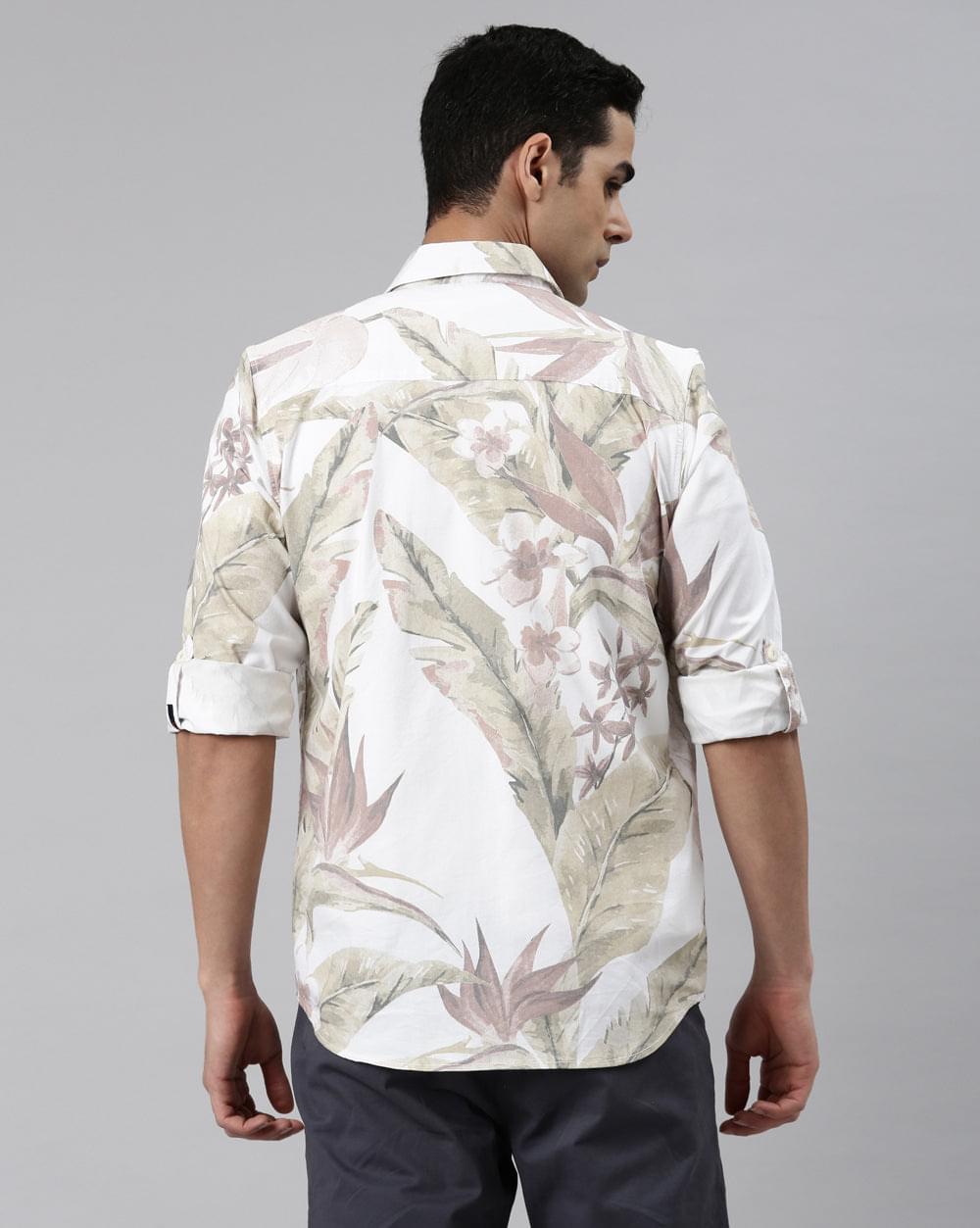 Beige & Green Printed Shirt