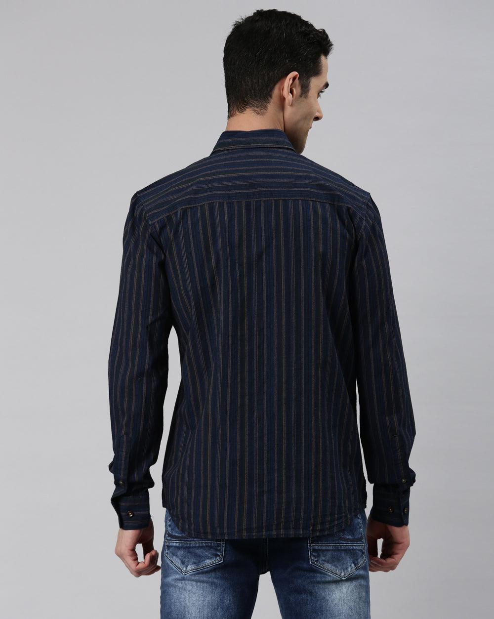 Men's Indigo Beige Striped Shirt