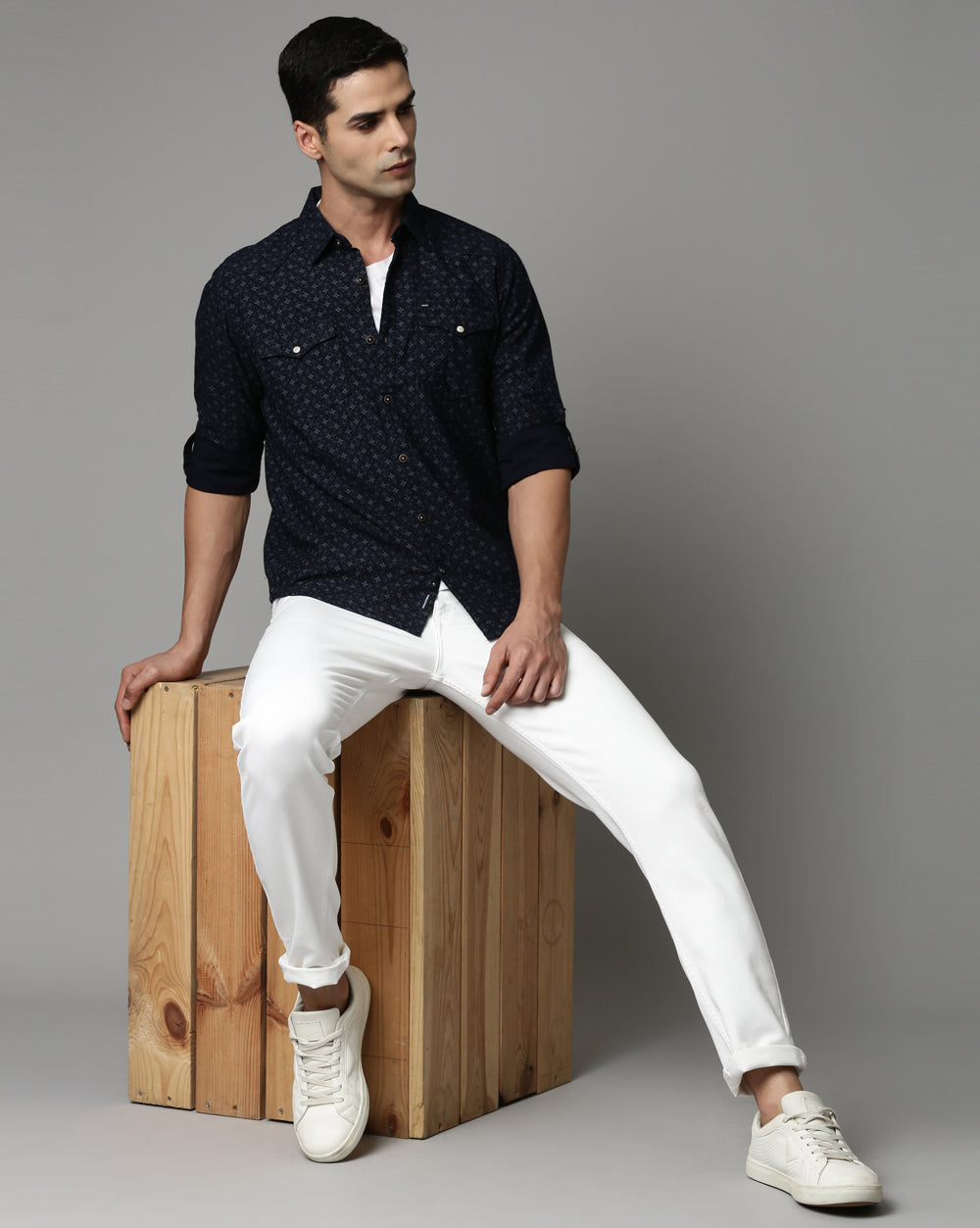 Men's Indigo Printed Denim Shirt