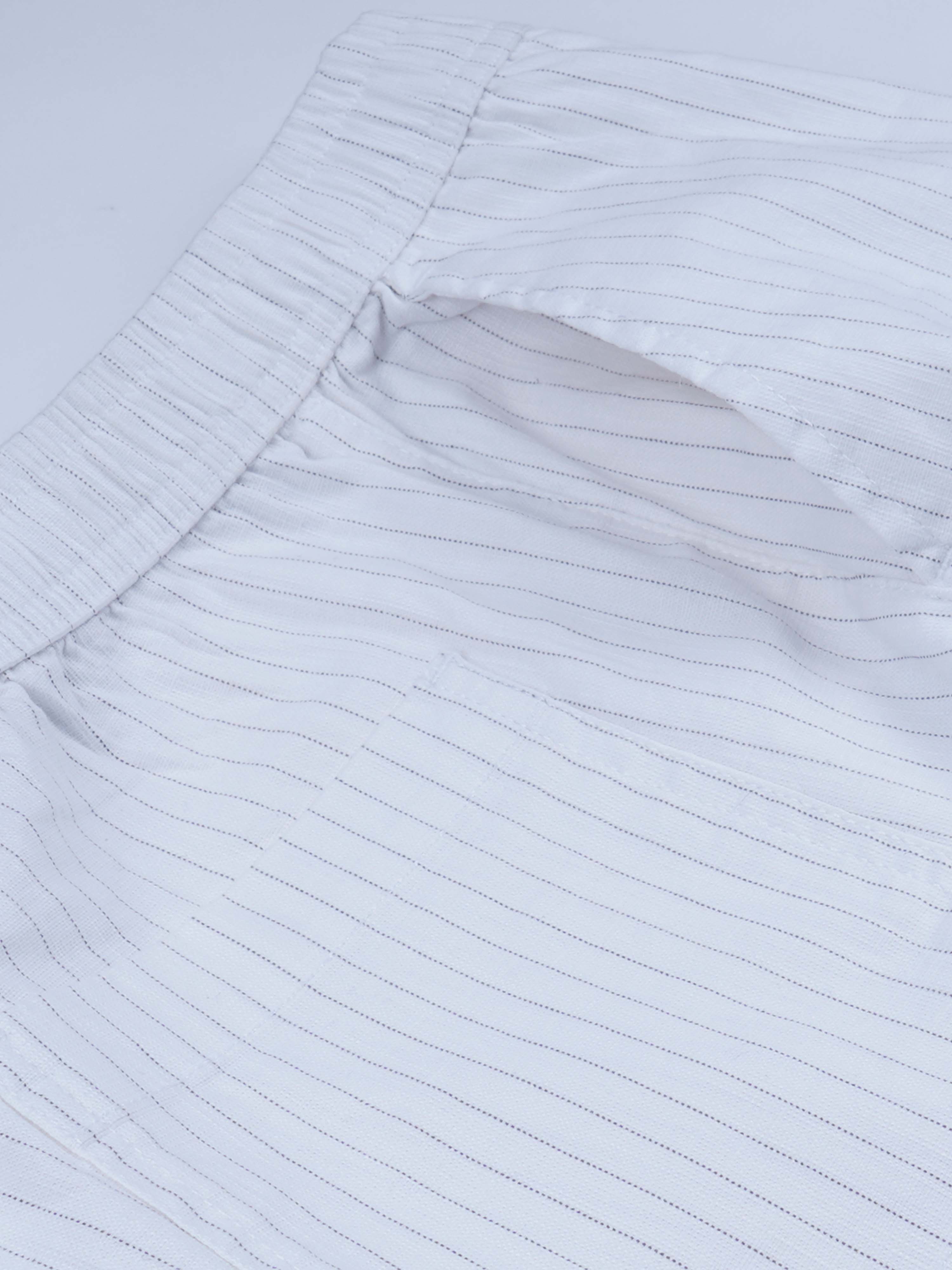Relaxed Striped White Cotton Pants