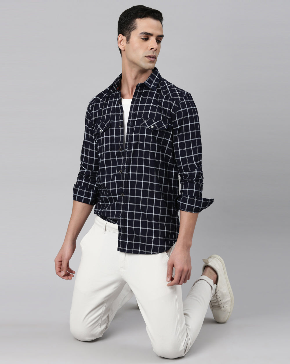 Swing Dark Blue Checkered Shirt