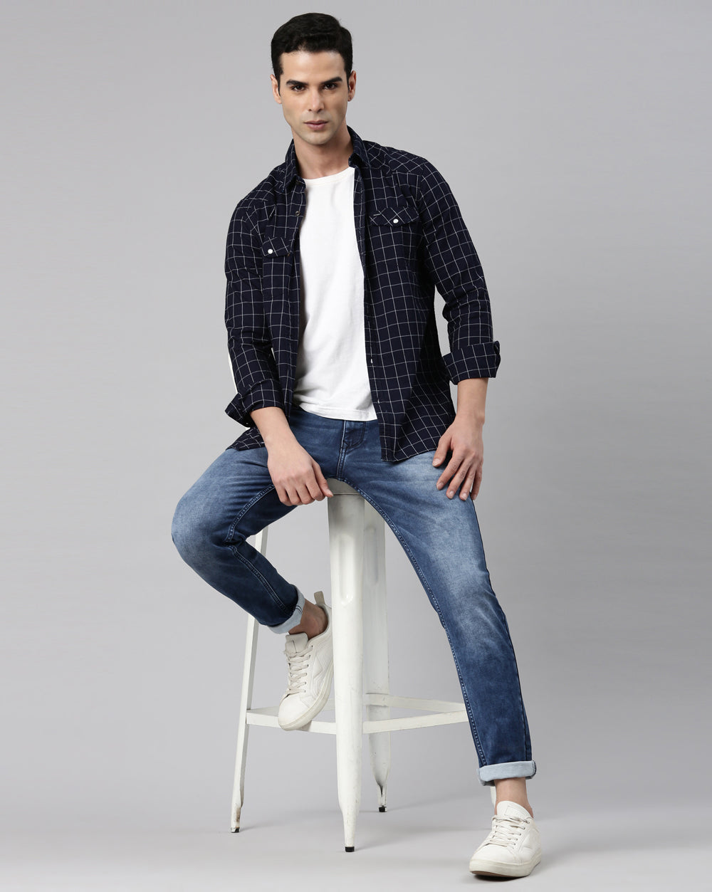 Swing Indigo Navy Checkered Shirt