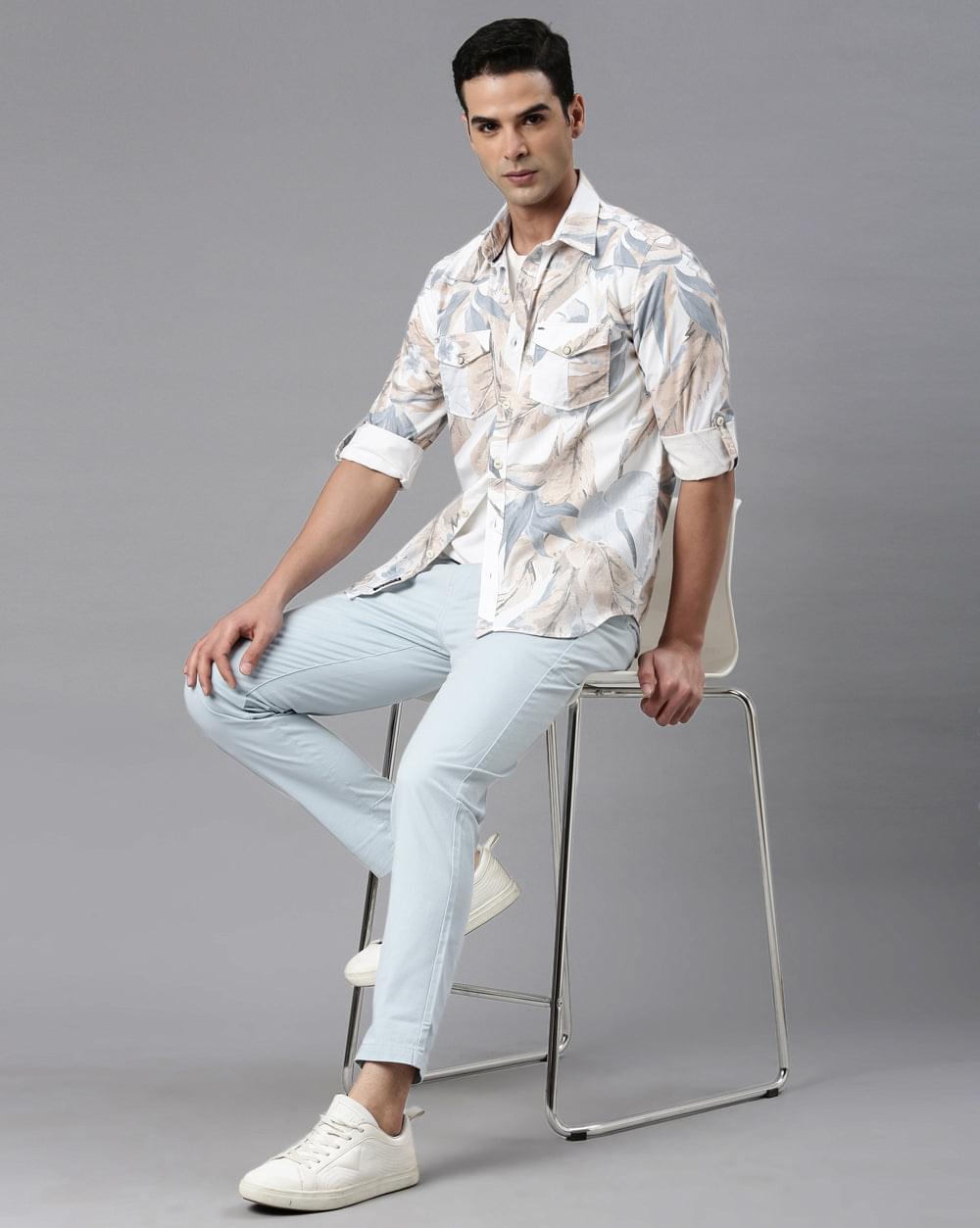 Blue & Beige Printed Shirt